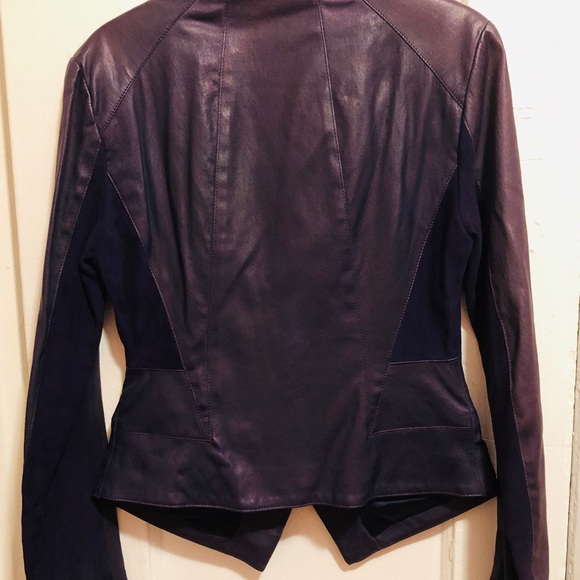 Veste En Cuir D'agneau Elie Tahari Grise - Taille S - Style Moto - Très Bon état Occasion